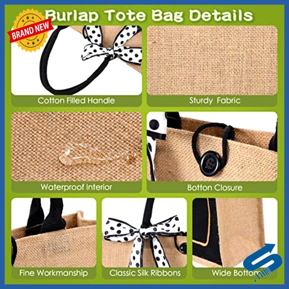 Large Jute Tote Bags with Handles Blank DIY Shopping Bags Bulk Set - Picture 3 of 7